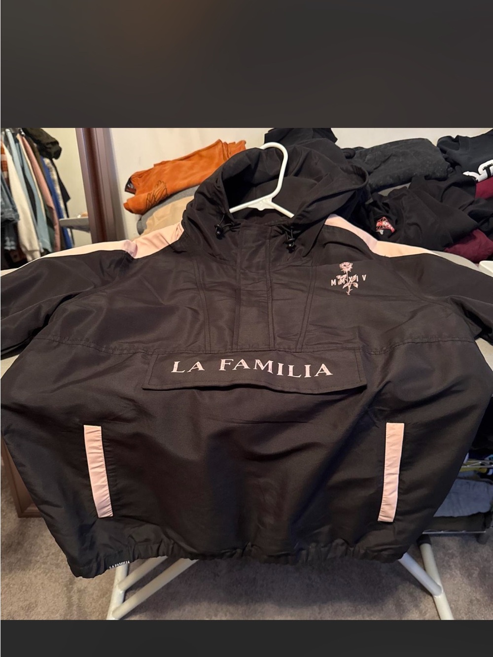 Black & Pink Hooded Pullover Jacket